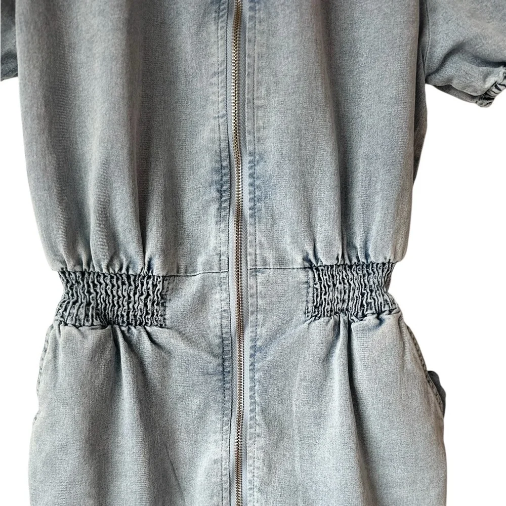 Blue Blush Cotton Blend Faux Denim Balloon Sleeve Dress - Picture 6 of 16